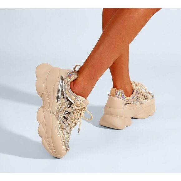 Women's 90s Chunky Sneakers Rope Platform Casual Thick Rave Walking Shoes Nude - Picture 8 of 9